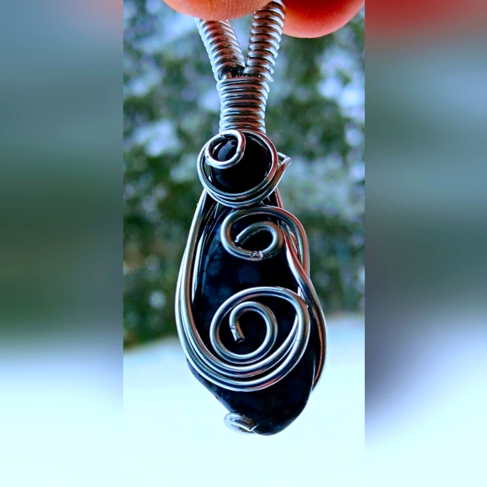 Snowflake Obsidian wire Wrap Pendant